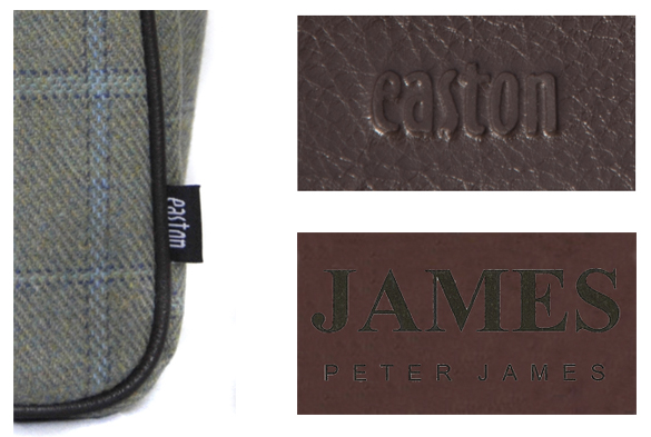 The 'easton' flag label in the seam and the embossed logos you will find inside the genuine bags